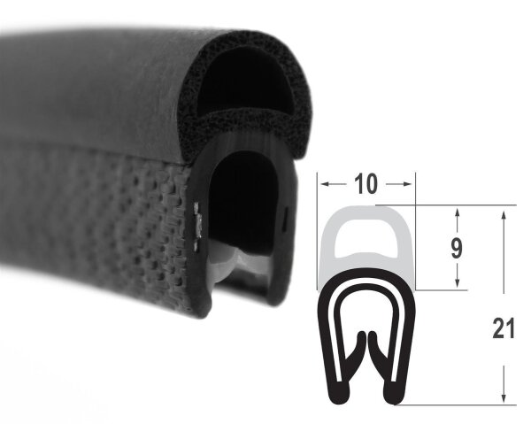 DO1 - PVC/ EPDM Kantenschutz Dichtungs Profil Gummi Dichtung oben - Klemmbereich 1 - 4 mm