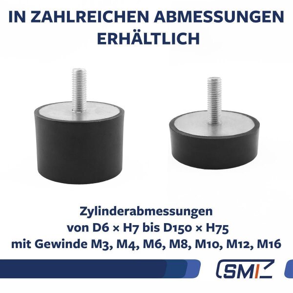 Produktbild von Gummipuffer M8x23 – Schwingungsdämpfer 30x30mm, 4 Stück – Für Kompressoren, Motoren & Pumpen – Naturgummi Mit Gewinde