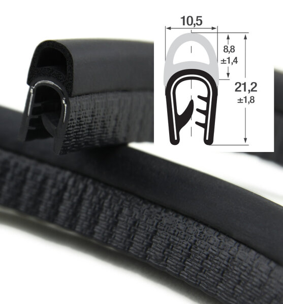 DO12 - Profil ochronny krawędzi PVC/EPDM z górną uszczelką gumową - zakres zacisku 2-5 mm