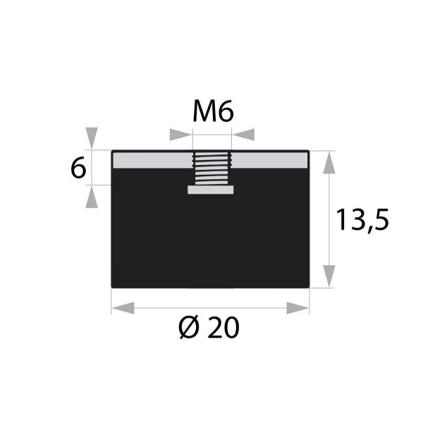 GP-IG-6-M6-D20xH13,5 Gummi-Metall-Puffer Gummipuffer Schwingungsdämpfer Silentblock