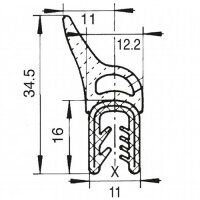 DO17 - Profilo proteggi bordo PVC/EPDM con guarnizione superiore in gomma - intervallo di serraggio 1,5-3,5 mm