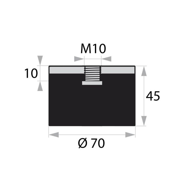 SMI-GP-IG-10-M10-D70xH45 Gummi-Metall-Puffer Gummipuffer Schwingungsdämpfer Silentblock