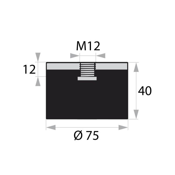 SMI-GP-IG-12-M12-D75xH40 rubber-metaal buffer rubberbuffer trillingsdemper silentblock