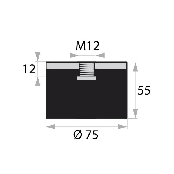 SMI-GP-IG-12-M12-D75xH55 Gummi-Metall-Puffer Gummipuffer Schwingungsdämpfer Silentblock