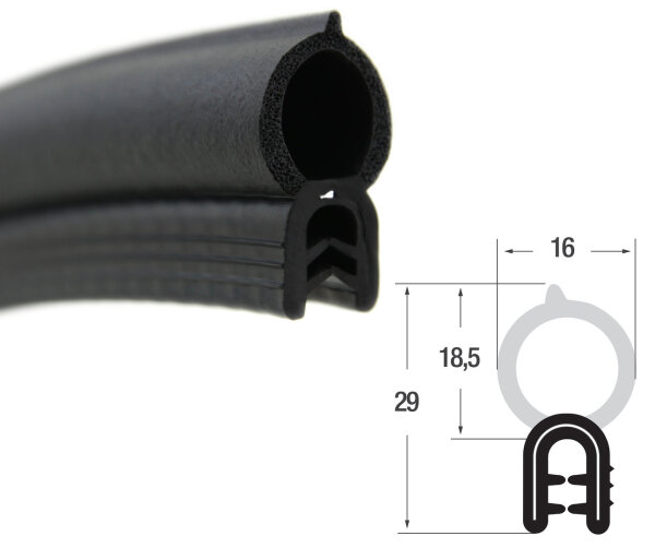 DO25 - Profil ochronny krawędzi EPDM z górną uszczelką gumową - zakres zacisku 1,0-2,5 mm