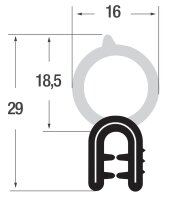 DO25 - Profil ochronny krawędzi EPDM z górną uszczelką gumową - zakres zacisku 1,0-2,5 mm