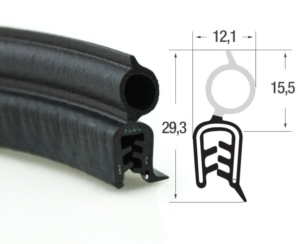 DO26 - Perfil protector de bordes EPDM con junta superior de goma - rango de sujeción 1,5-3,5 mm