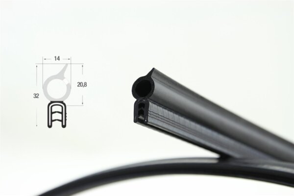 DO30 - EPDM Kantenschutz Dichtungs Profil Gummi Dichtung oben - Klemmbereich 1 - 3 mm