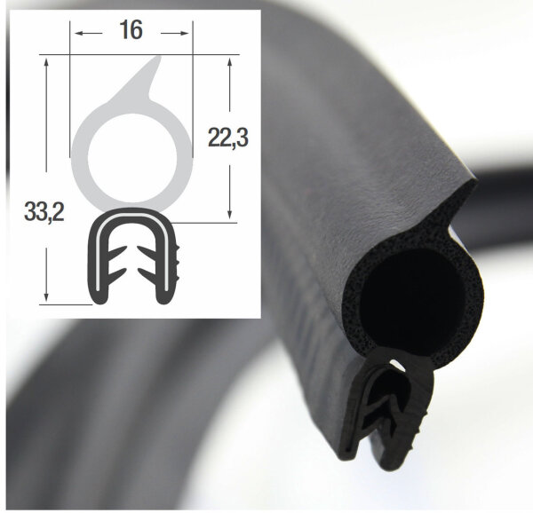 DO31 - EPDM Kantenschutz Dichtungs Profil Gummi Dichtung oben - Klemmbereich 1,5 - 3 mm