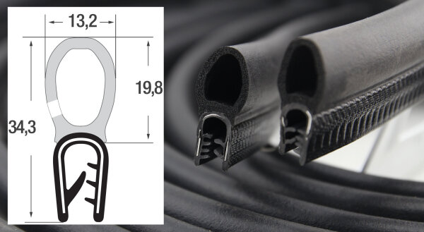 DO4 - PVC/ EPDM Kantenschutz Dichtungs Profil Gummi Dichtung oben - Klemmbereich 2 - 4 mm