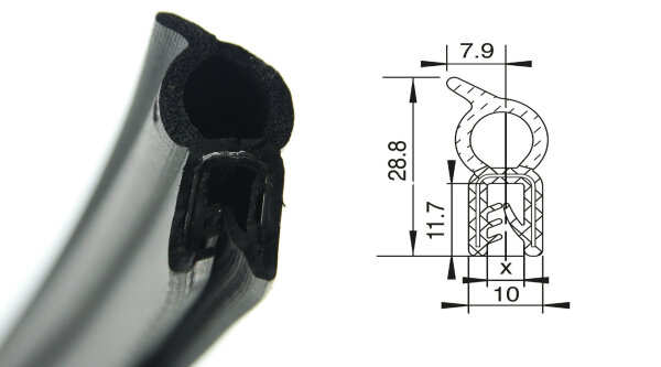 DO6 - EPDM Kantenschutz Dichtungs Profil Gummi Dichtung oben - Klemmbereich 2 - 4 mm