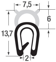 DO9 - TPE mit POM NIRO Kantenschutz Dichtungs Profil Gummi Dichtung oben - Klemmbereich 1 - 2 mm
