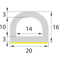 DP1 EPDM Moosgummi D - Profil 16x20 mm selbstklebend (als Montagehilfe) Gummidichtung Türdichtung