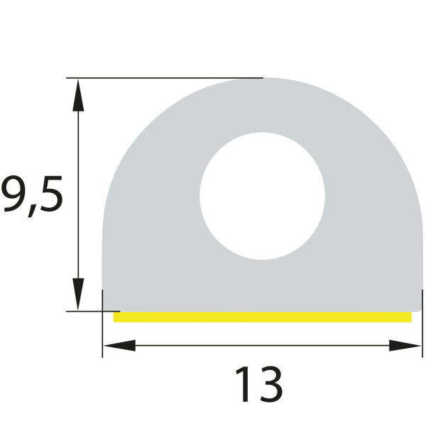 DP10 caoutchouc mousse EPDM profil D semi-rond 13x9,5 mm autocollant joint