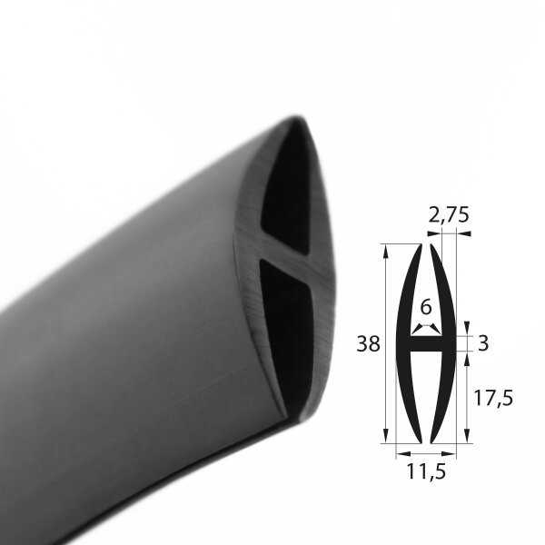 H2 - H-Profil EPDM schwarz Vollgummi H-Profil Dichtung Gummiprofil Dichtungsprofile H-Form H-förmig