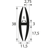 H2 - H-Profil EPDM schwarz Vollgummi H-Profil Dichtung...