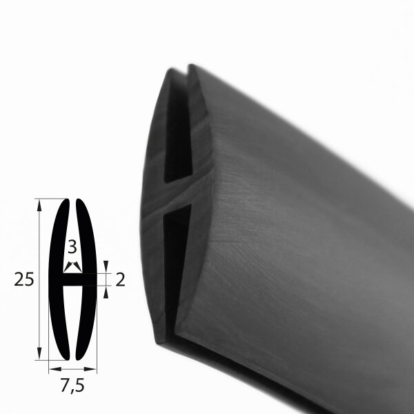 H7 - H-Profil EPDM schwarz Vollgummi H-Profil Dichtung Gummiprofil Dichtungsprofile H-Form H-förmig