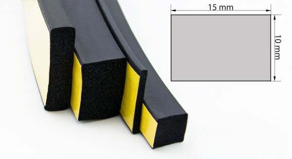 K-VKP10x15 (VE 50 Meter) Schuimrubber EPDM - Vierkantprofiel zelfklevend rubberprofiel, profielrubber