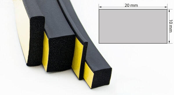 K-VKP10x20 (VE 50 Meter) Moosgummi EPDM - Vierkantprofil selbstklebend Gummiprofil, Profilgummi