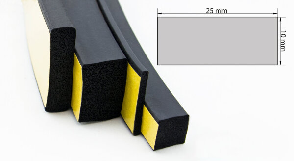 K-VKP10x25 (VE 50 meter) EPDM-schuimrubber - vierkantprofiel zelfklevend rubberprofiel profielrubber