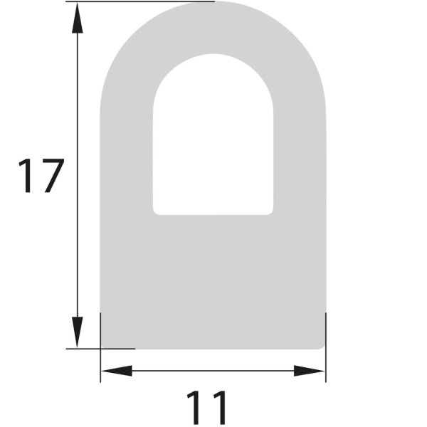 DP12 EPDM sponge rubber semi-round D-profile 11x17 mm rubber seal