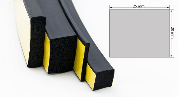 K-VKP20x25 (VE 25 Meter) Moosgummi EPDM - Vierkantprofil selbstklebend Gummiprofil, Profilgummi
