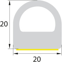 DP2 caucho esponjoso EPDM perfil D semirredondo 20x20 mm...