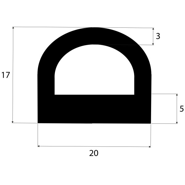 DP20 massief TPE/SEBS-rubber halfrond hol D-profiel 20x17 mm rubber afdichting