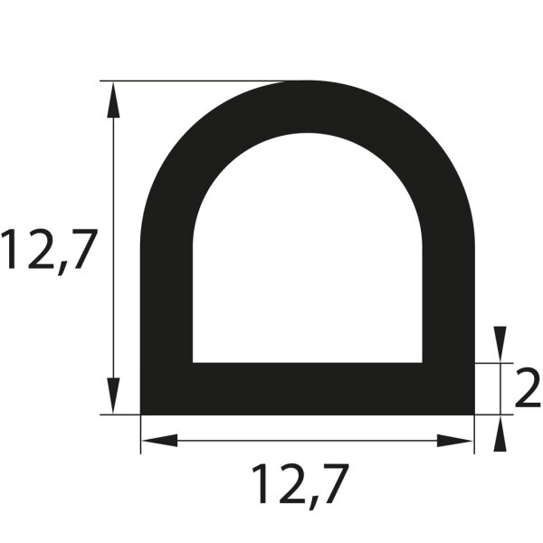 DP21 caoutchouc plein TPE/SEBS profil creux D semi-rond 12,7x12,7 mm joint en caoutchouc