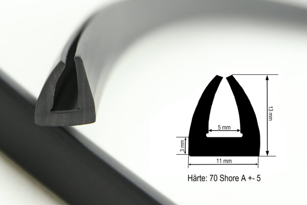 KS-TPE-5S Kantenschutzprofil schwarz TPE Klemmbereich 5 mm Maße 13x11 mm