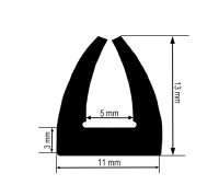 KS-TPE-5S Kantenschutzprofil schwarz TPE Klemmbereich 5 mm Maße 13x11 mm