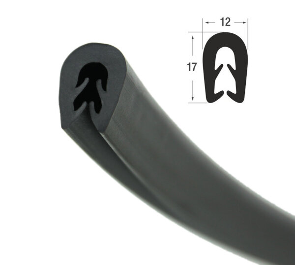 KS-TPE3-5S Kantenschutzprofil schwarz TPE Klemmbereich 3-5 mm Maße 17x12 mm