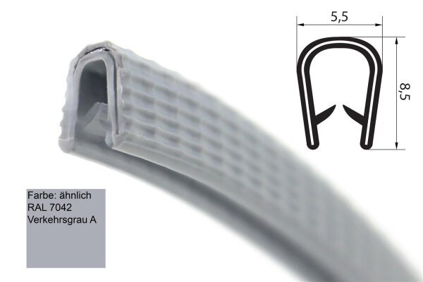 KS0-1G Kantenschutzprofil Kantenschutz grau PVC Klemmbereich 0,5 - 1 mm Maße 8x5,8 mm