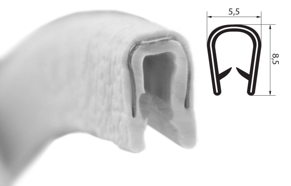 KS0-1HG edge protection profile edge protection light grey PVC clamping range 0.5 - 1 mm dimensions 8x5.8 mm