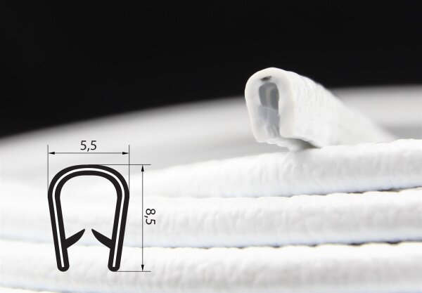 KS0-1W Profil de protection de bord Protection de bord blanc PVC souple Plage de serrage 0,5-1 mm Dimensions 8x5,8 mm