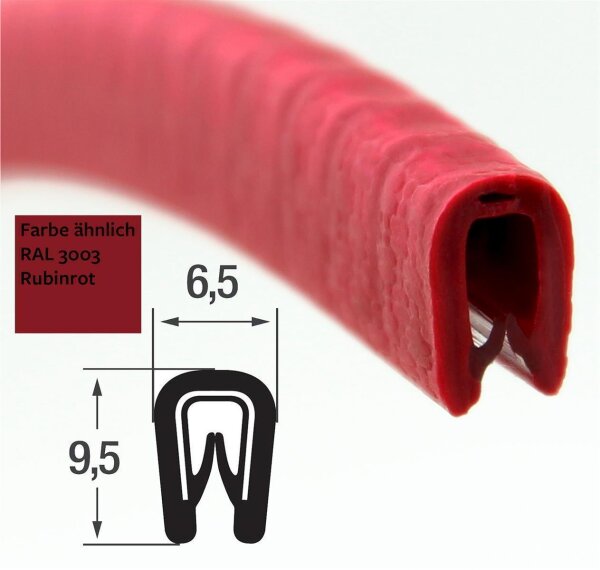 KS1-2RR Kantenschutzprofil Rubinrot Klemmbereich 1-2 mm Maße 9,5x6,5 mm