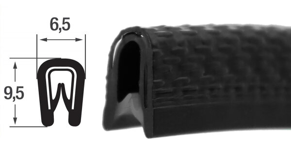 KS1-2S Kantenschutzprofil schwarz glänzend Klemmbereich 1-2 mm Maße 9,5x6,5 mm