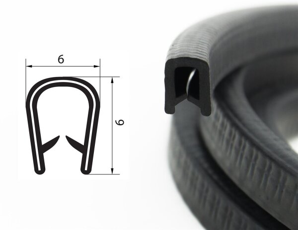 KS1-2S-EPDM-EN45545 Perfil de protección de bordes Negro Rango de sujeción 1-2 mm Dimensiones 9x6 mm según norma de protección contra incendios