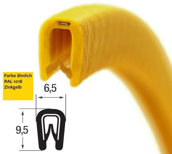 KS1-2ZG profil de protection de bord jaune zinc plage de serrage 1-2 mm dimensions 9,5x6,5 mm
