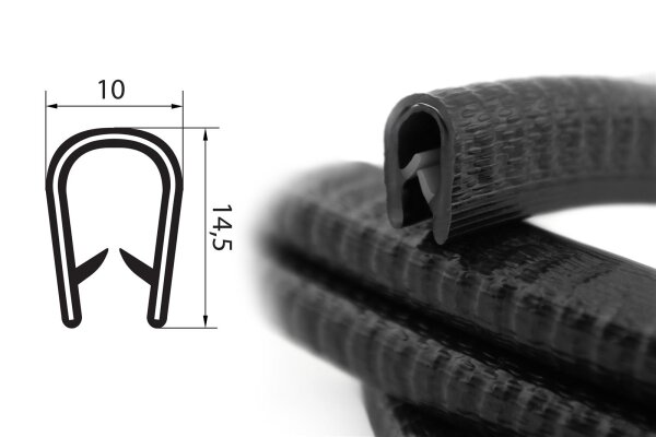 KS1-4S Profil de protection de bord Noir brillant Plage de serrage 1-4 mm Dimensions 14,5x10 mm