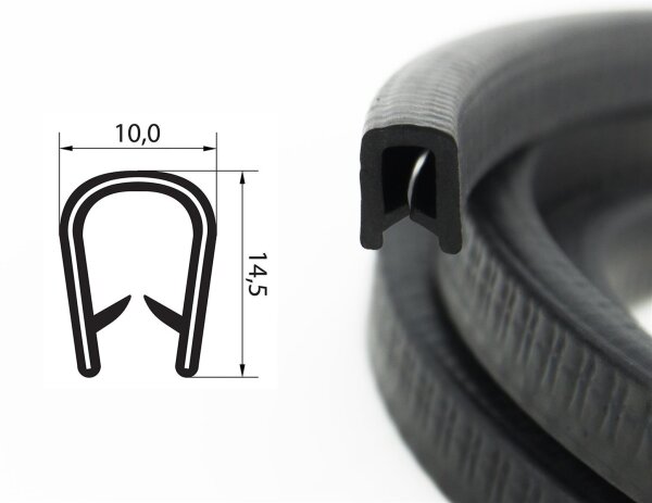 KS1-4S-EPDM-EN45545 Kantenschutzprofil Schwarz 1-2 mm Maße 10x14,5 mm gemäß Brandschutznorm
