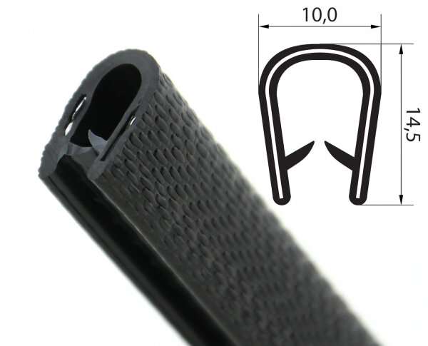 KS1-4S-NIRO Randbeschermingsprofiel Zwart niet roestend 1-4 mm Afmetingen 14,5x10 mm