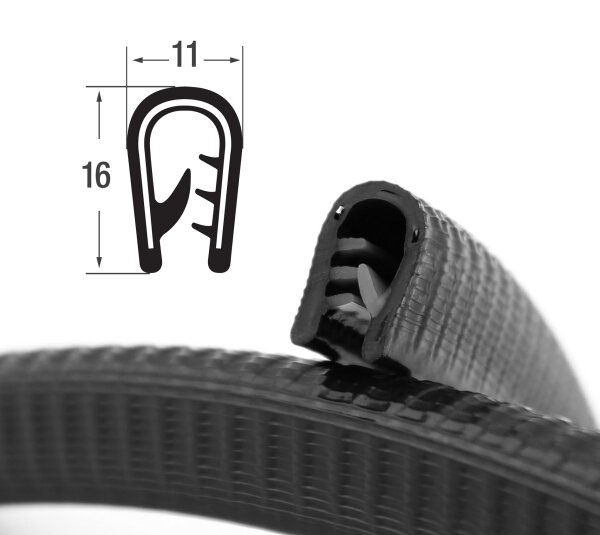 Profilé KS3-6S de protection de chant noir plage de serrage 3-6 mm dimensions 16x11 mm