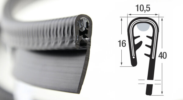Profilo KSKL3-5S-MD di protezione dei bordi nero intervallo di serraggio 3-5 mm PVC / Mastice butilico interno
