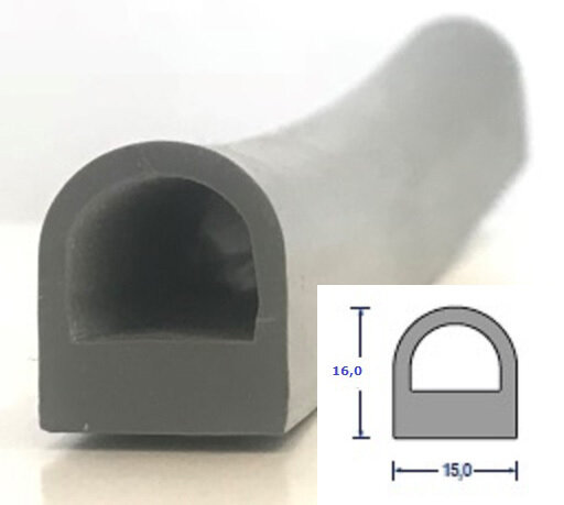 DP34 - 5 metros - SIL silicona maciza perfil D semirredondo 15x16 mm junta de goma, junta de puerta
