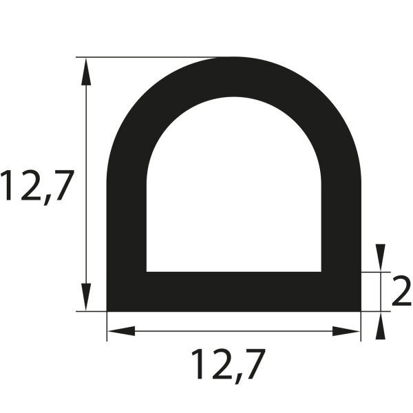 DP35 SIL Vollsilikon Halbrundprofil D-Profil 12,7x12,7 mm Gummidichtung Türdichtung
