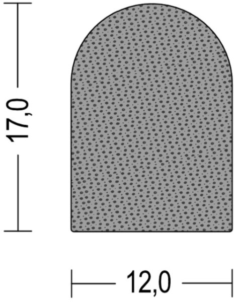 DP6-G caucho esponjoso EPDM perfil D semirredondo 12x17 mm junta de goma, junta de puerta