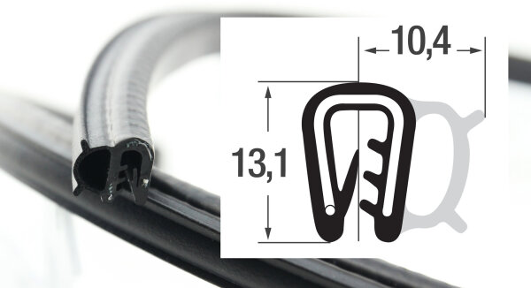 DS10 - profil de protection des bords EPDM avec joint caoutchouc latéral - plage de serrage 2 mm