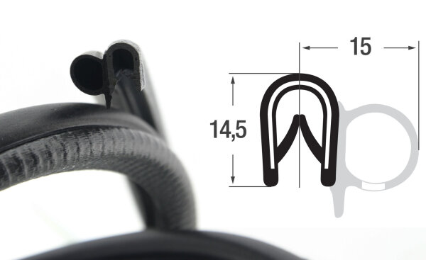 DS11 - perfil de protección de bordes PVC/EPDM junta de goma lateral - rango de sujeción 1-4 mm