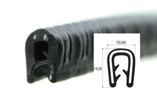 SP1-4S profil de protection de bord noir en silicone plage de serrage 1-4 mm dimensions 14,5 x 10 mm